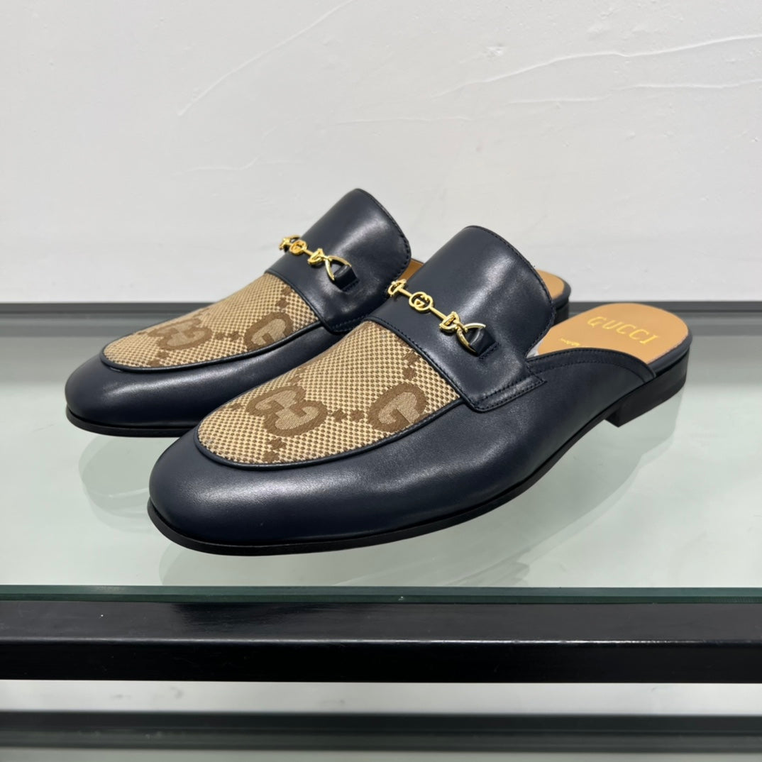 GG Men's Mule Brown Black Canvas Calfskin 559041