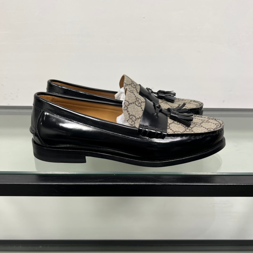 GG Men's Tassel Loafer Black Brown Patent Leather 559052