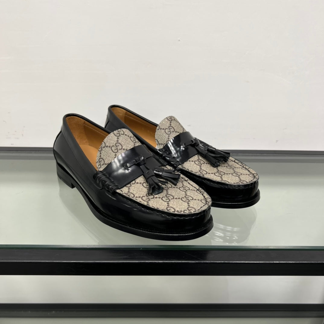 GG Men's Tassel Loafer Black Brown Patent Leather 559052