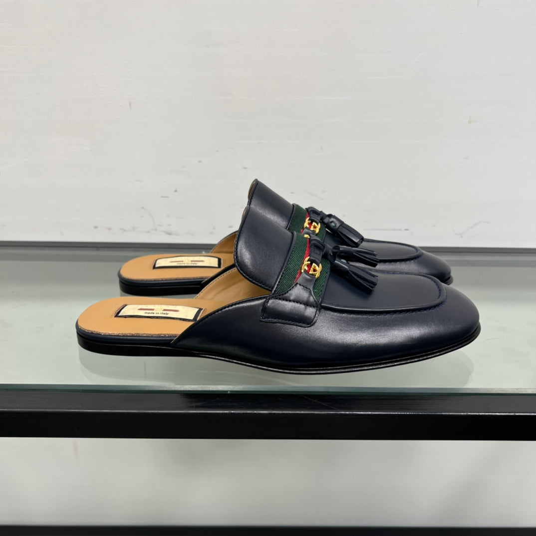 GG Men's Tassel Mule Navy Blue Calfskin 559046