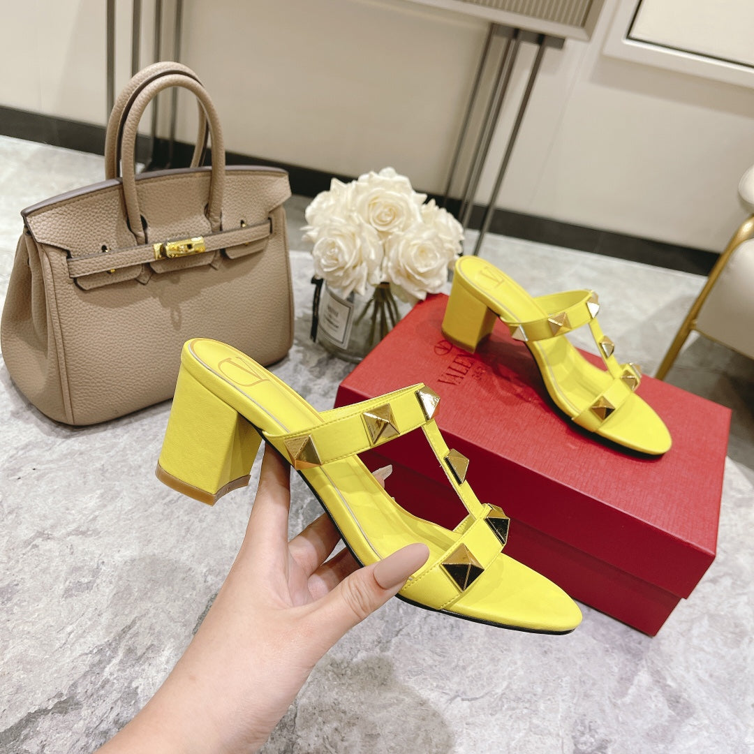 Valentino Roman Stud Sandals Heel Height Sheepskin