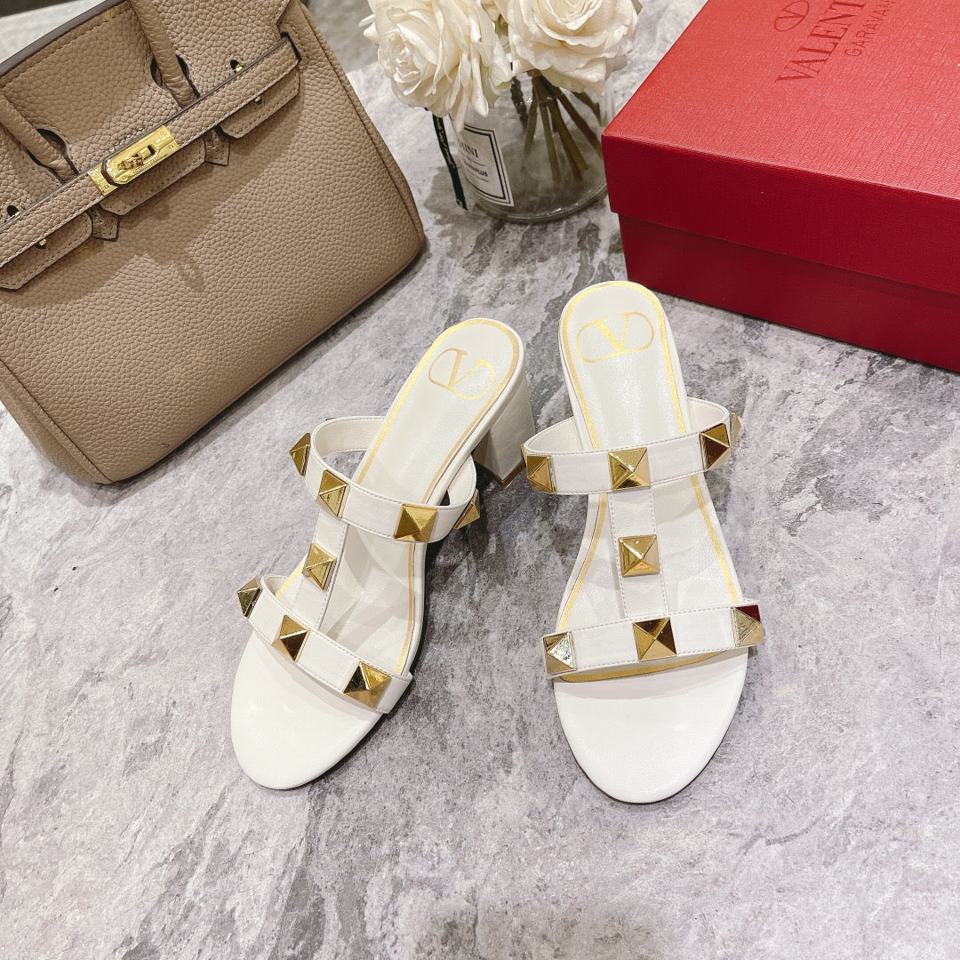 Valentino Roman Stud Sandals Heel Height Sheepskin