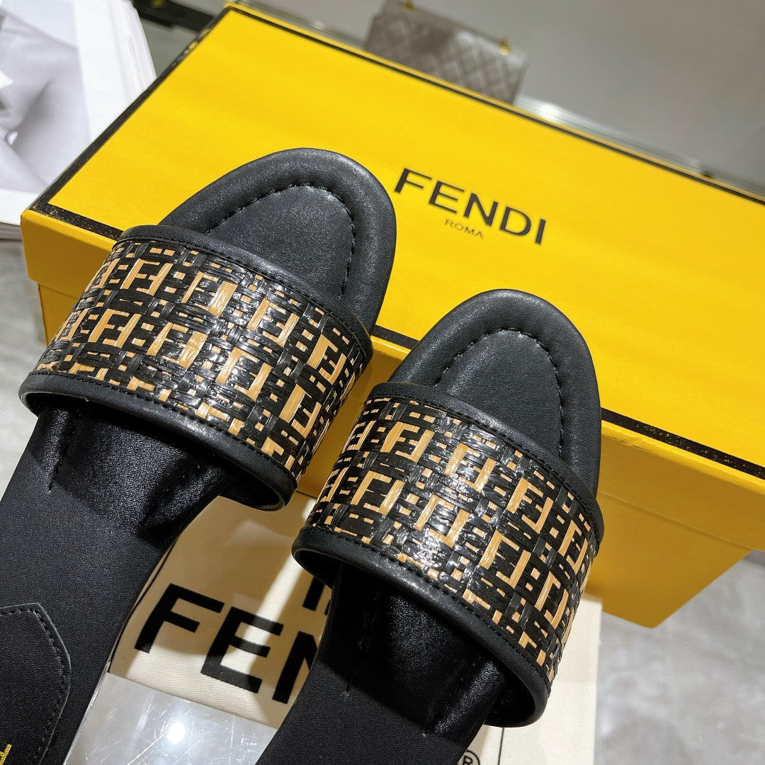 FF Women Raffia Black Sandal