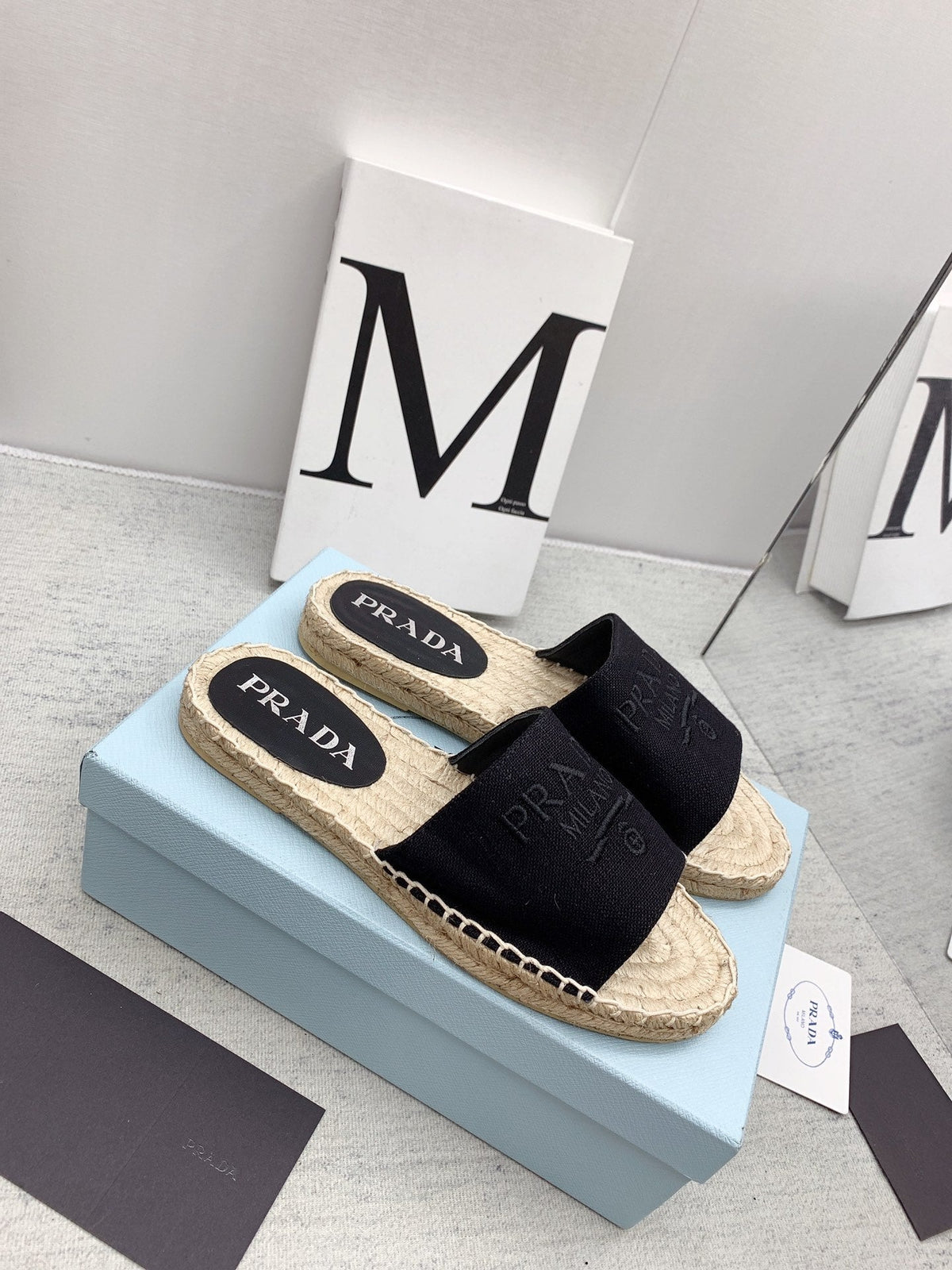 Prada 2026 Slippers Twill Fabric Rope Sole 731179