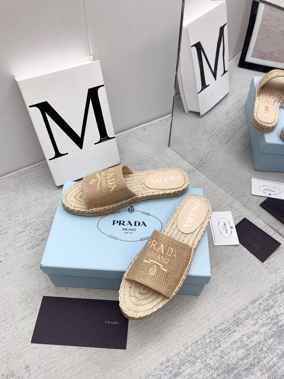 Prada 2026 Slippers Beige Raffia Rope Sole 731178