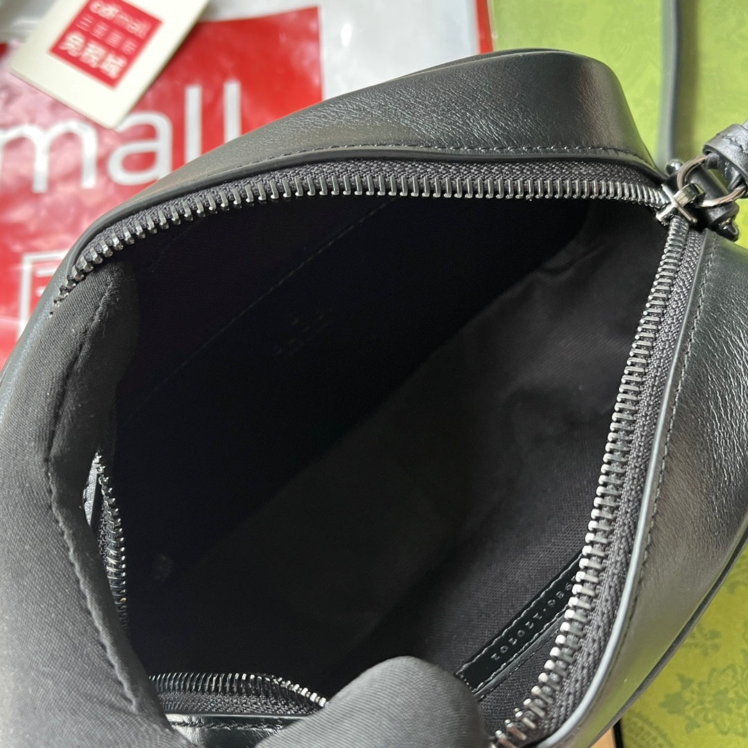 gg marmont mini 18cm zip top all black calfskin