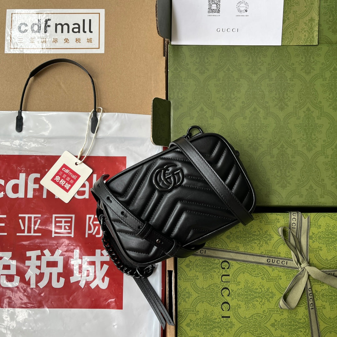 gg marmont mini 18cm zip top all black calfskin