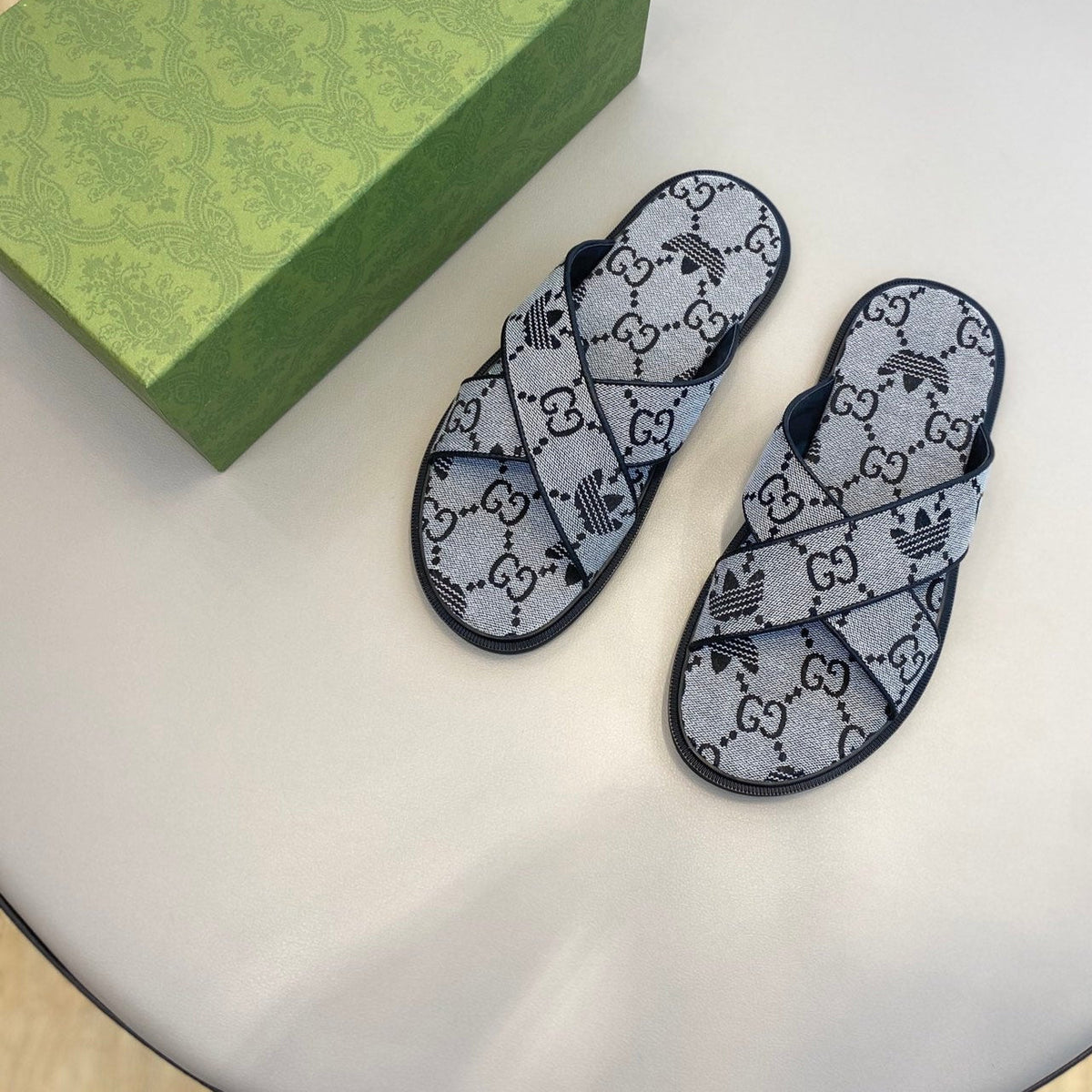 GG x Adidas Men's Sandals Slide Grey Canvas 558900