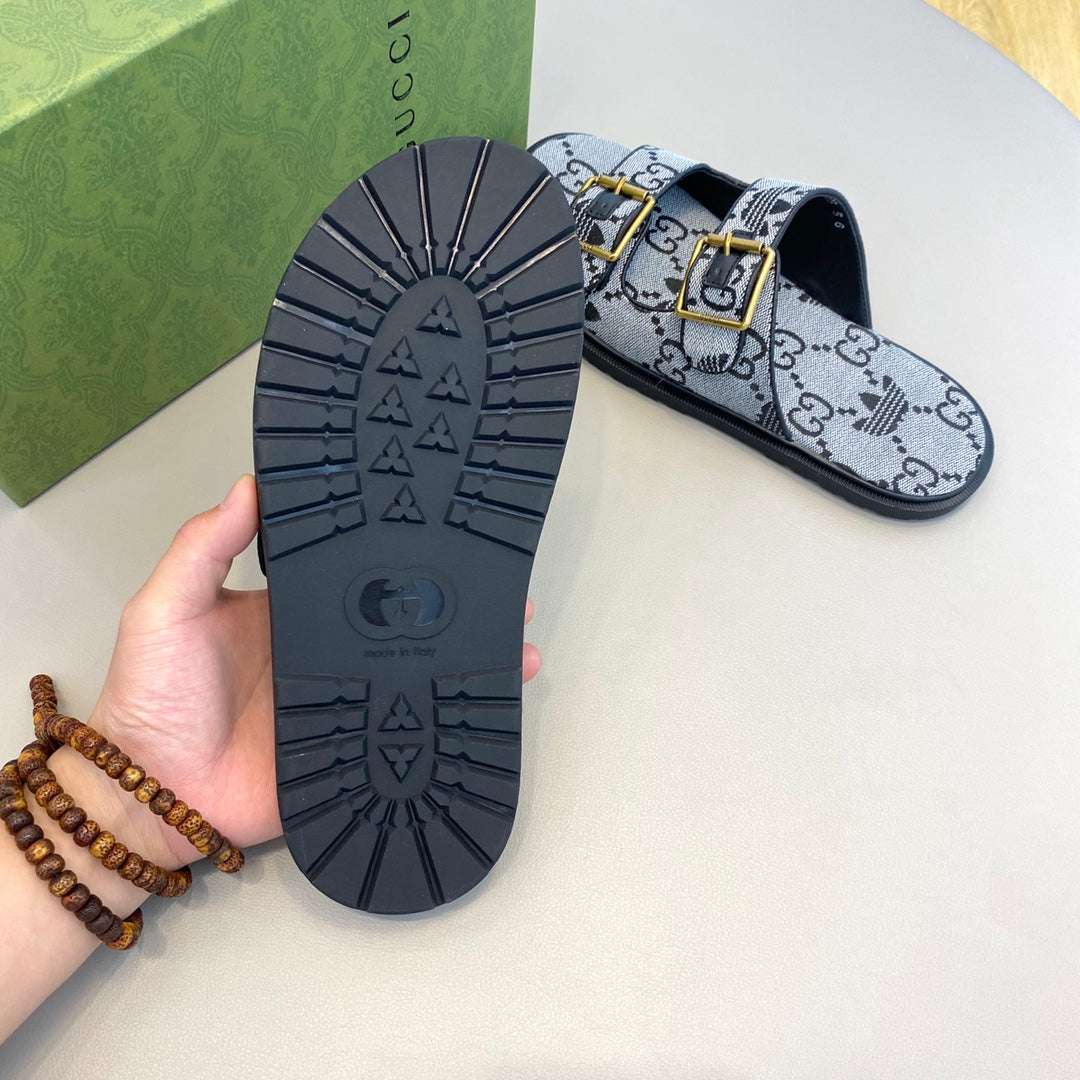 GG x Adidas Men's Sandals Slide Grey Canvas 558899
