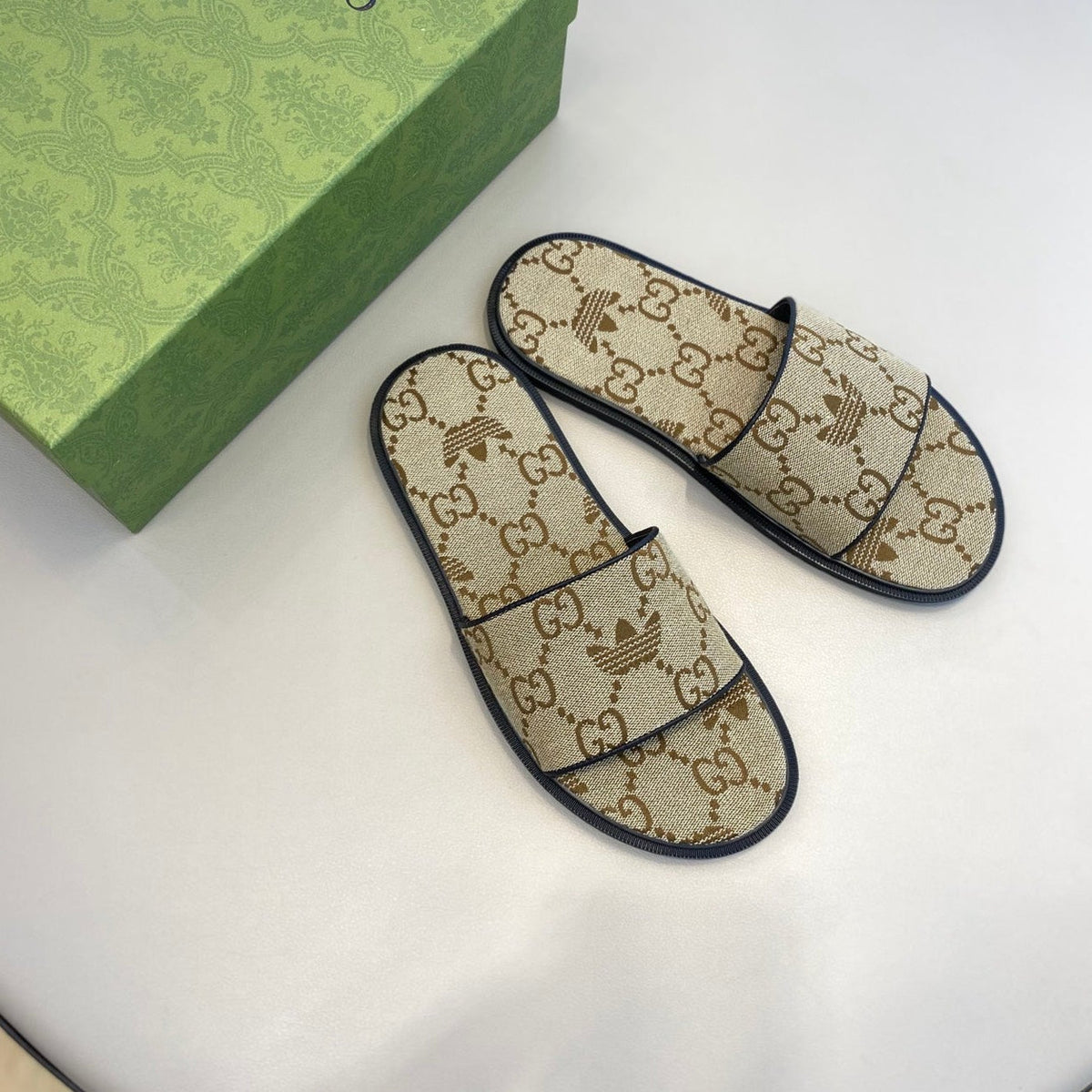 GG x Adidas Men's Sandals Slide Brown Canvas 558907