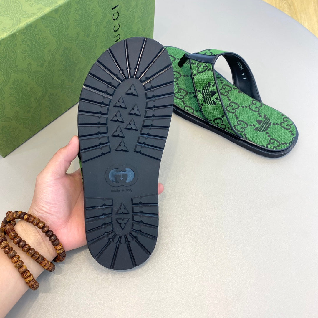 GG x Adidas Men's Thong Sandals Green Canvas 558903