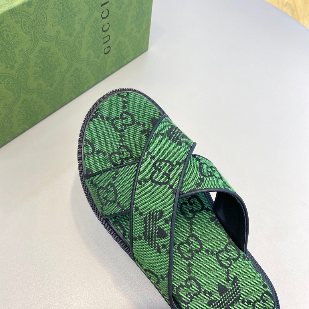 GG x Adidas Men's Sandals Slide Green Canvas 558905