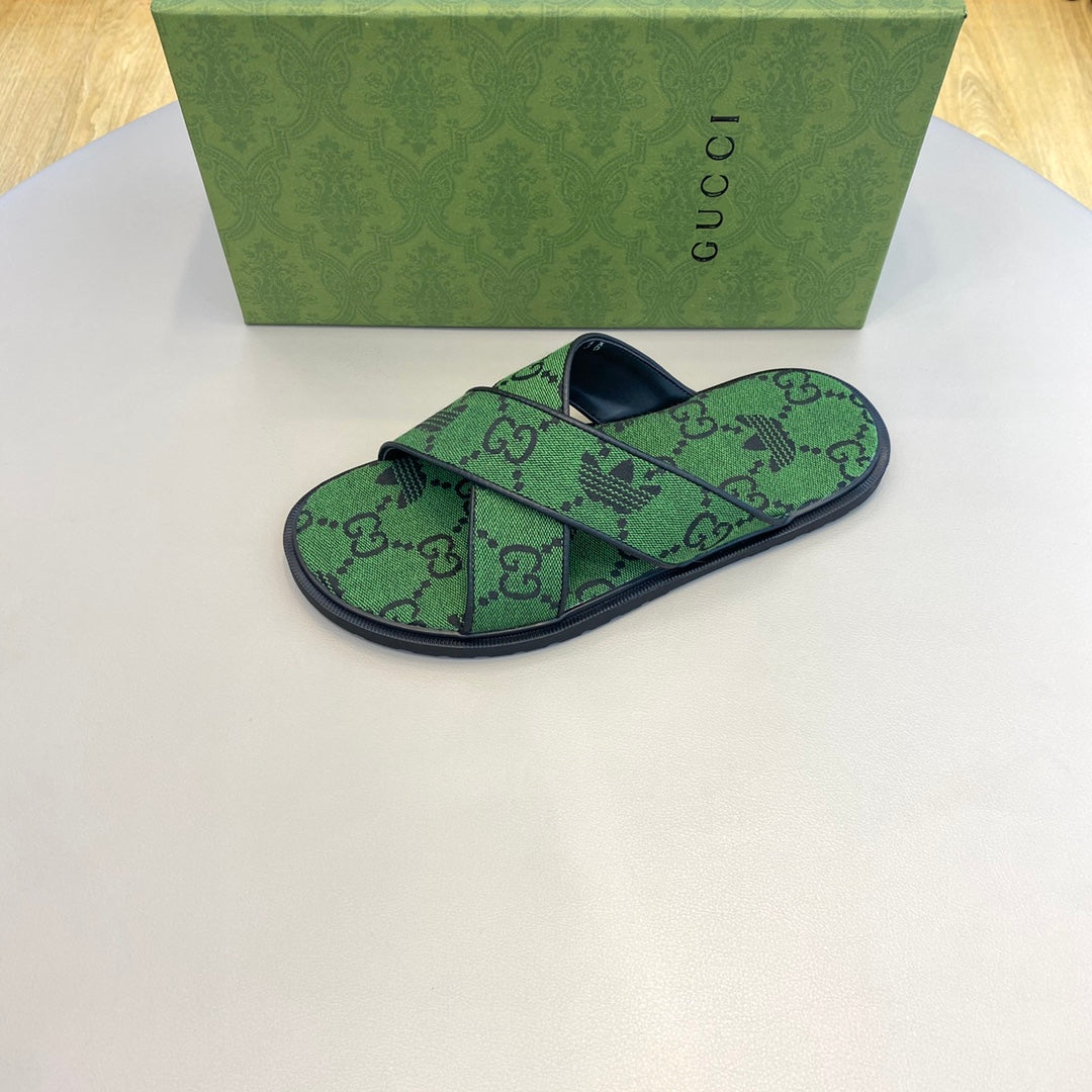 GG x Adidas Men's Sandals Slide Green Canvas 558905