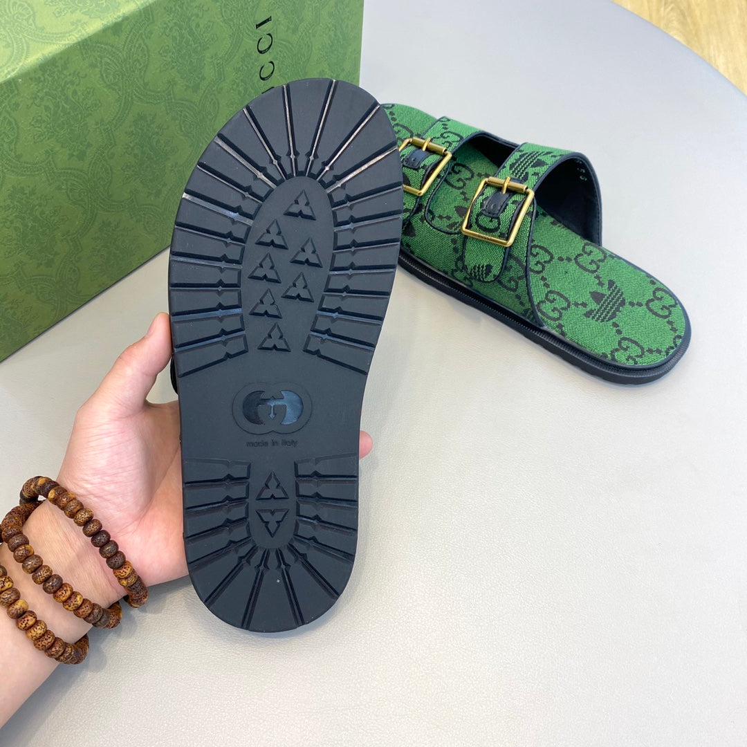 GG x Adidas Men's Sandals Slide Green Canvas 558906