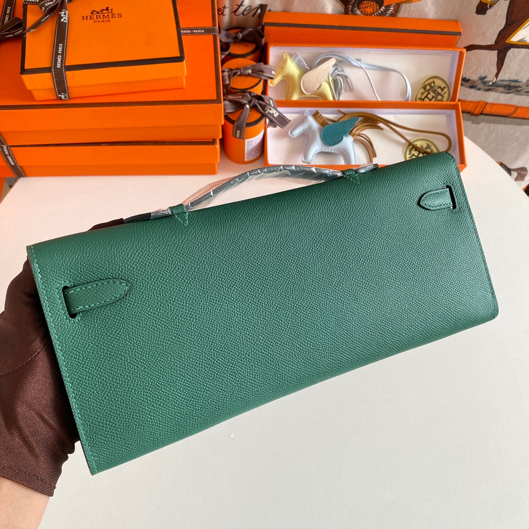 HM Kelly Cut 31 Kaitoke Green Epsom Leather Silver Hardware 229041