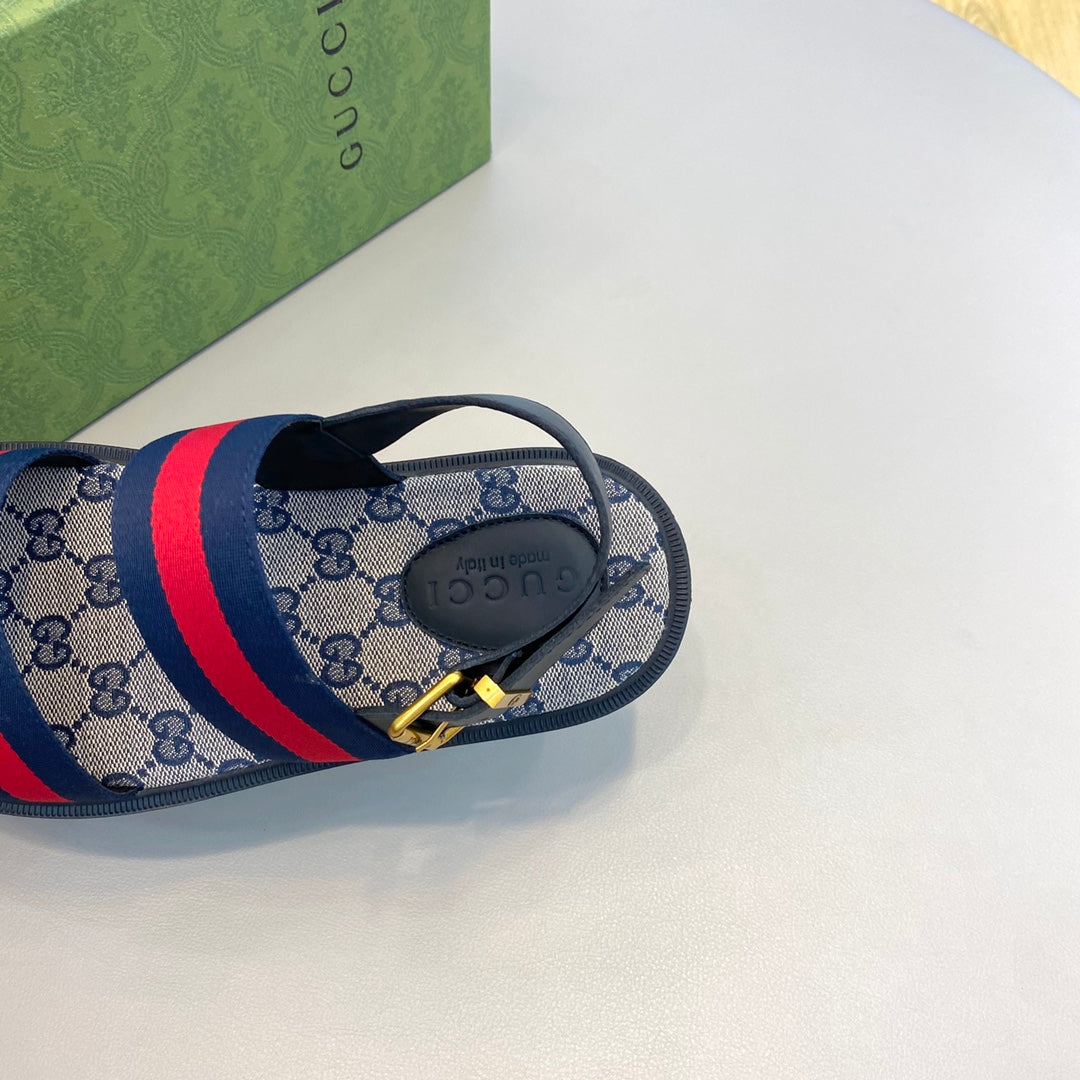 GG Men's Web Sandals Blue Canvas 558887