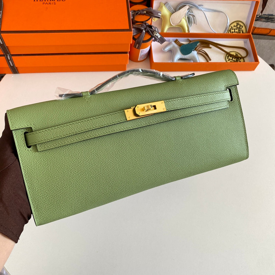 HM Kelly Cut 31 Olive Green Epsom Leather Gold Hardware 229045