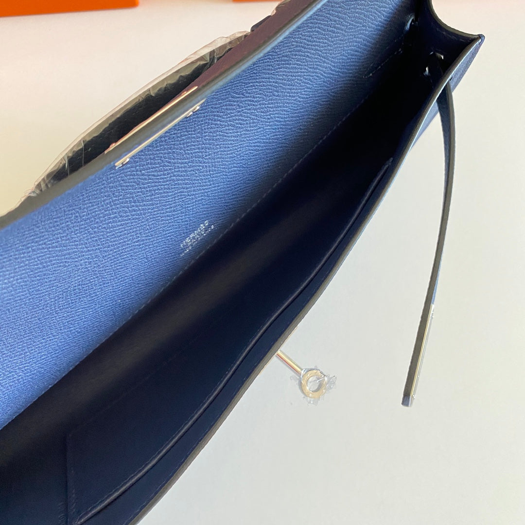HM Kelly Cut 31 Night Blue Epsom Leather Silver Hardware 229048