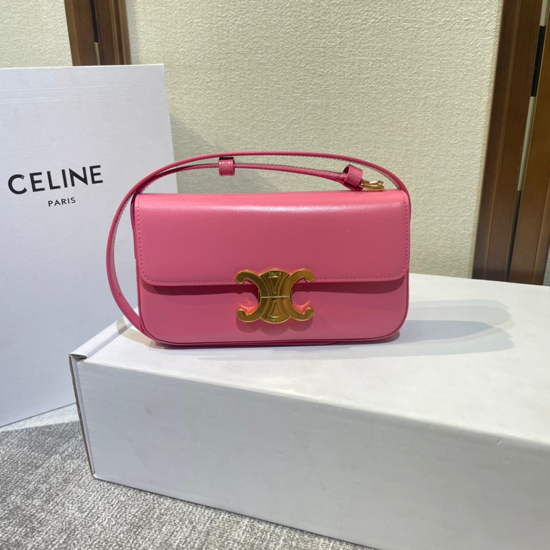 classic triomphe 20 dark pink calfskin leather strap gold hardware