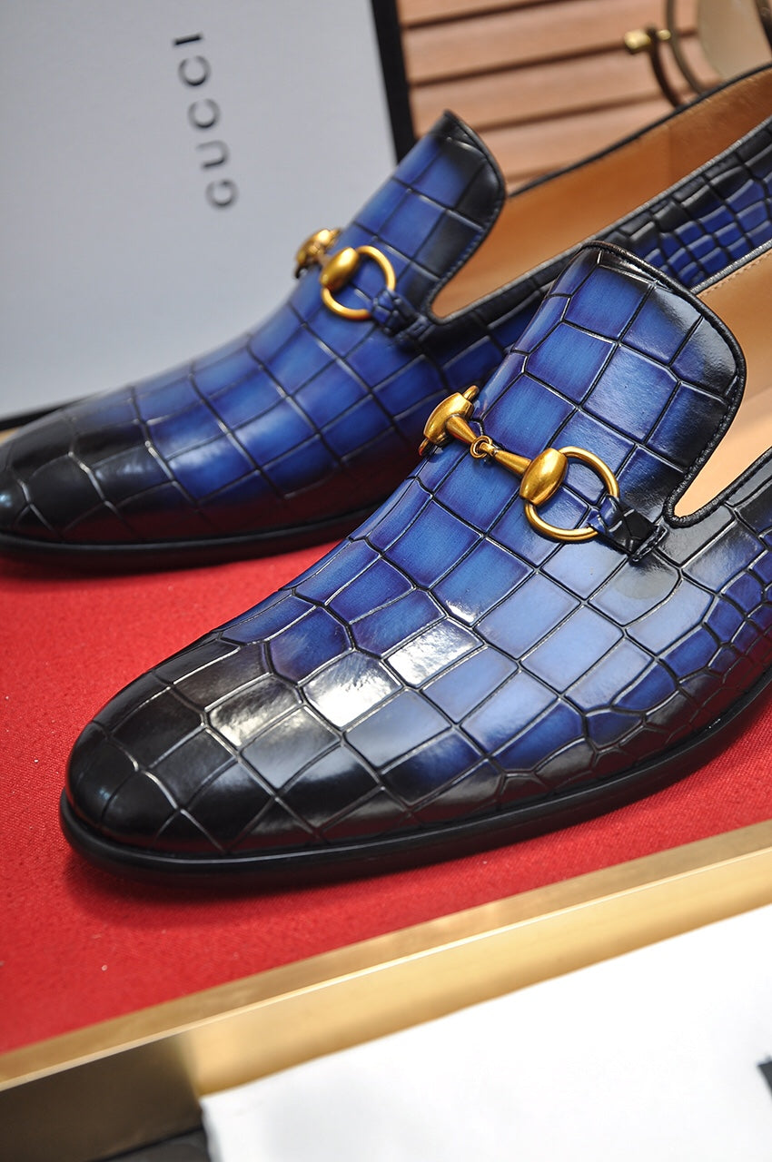 GG Men's Loafer Blue mix Black Embossed Cowhide 295649