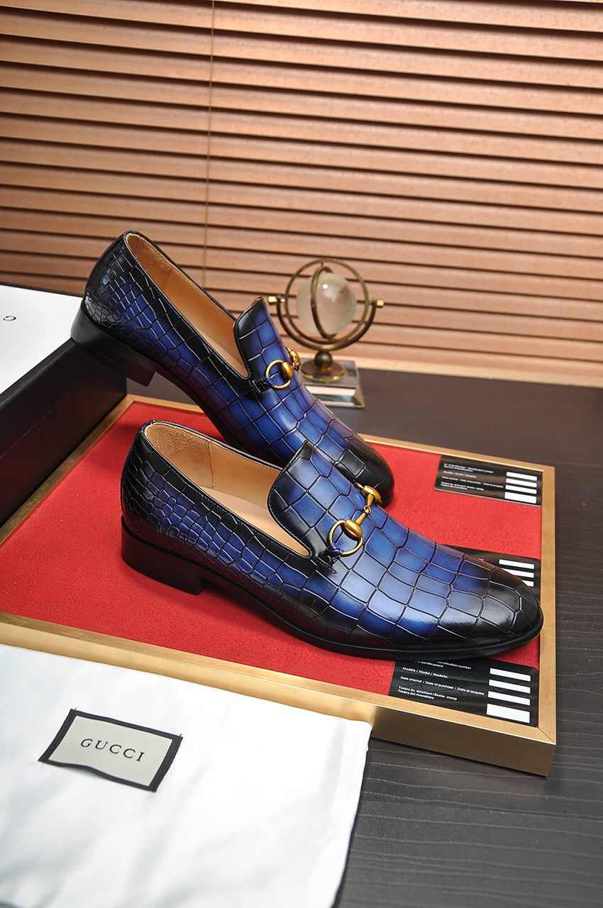GG Men's Loafer Blue mix Black Embossed Cowhide 295649