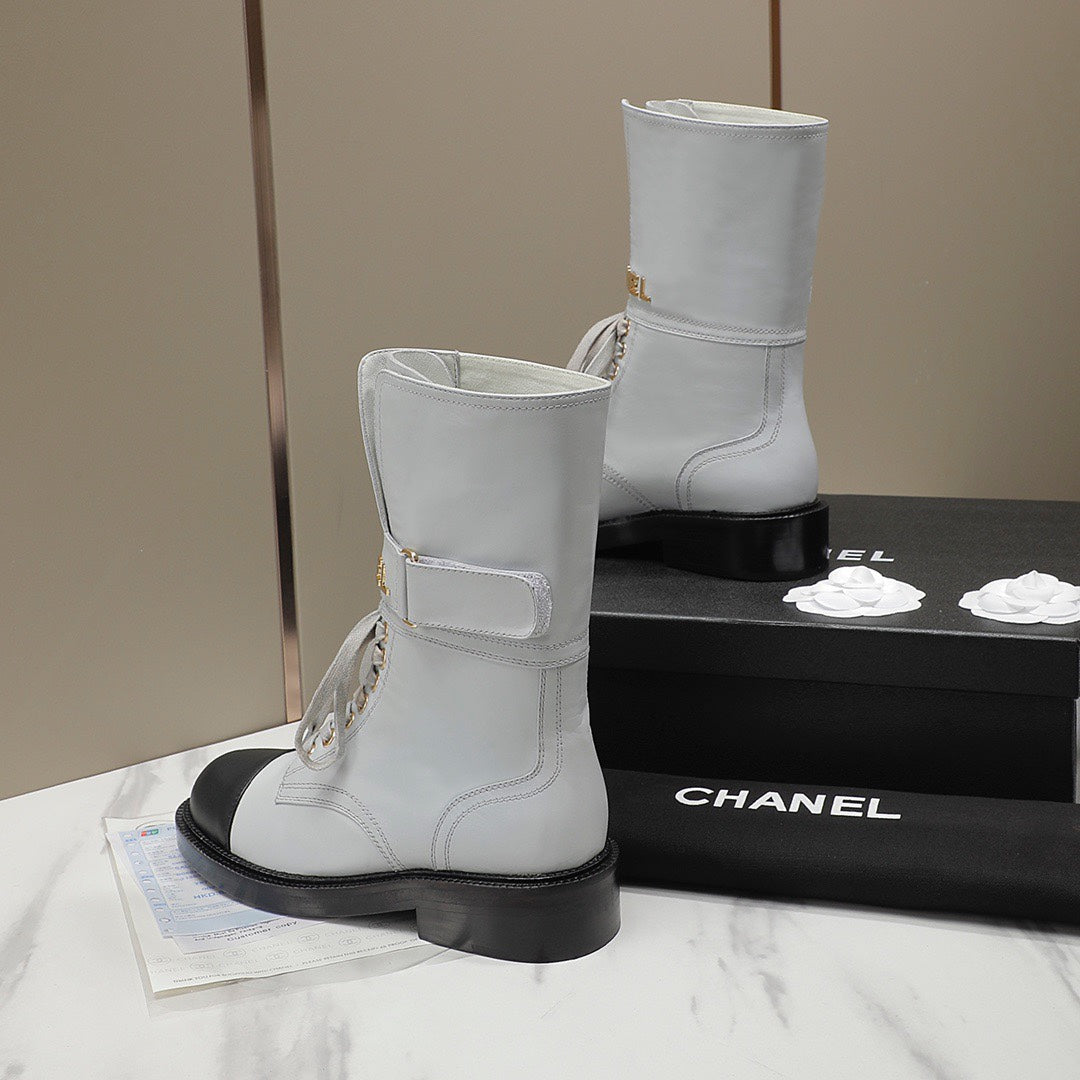 Chanel 2026 Lace-Up Combat Boots Leather Suede 194072