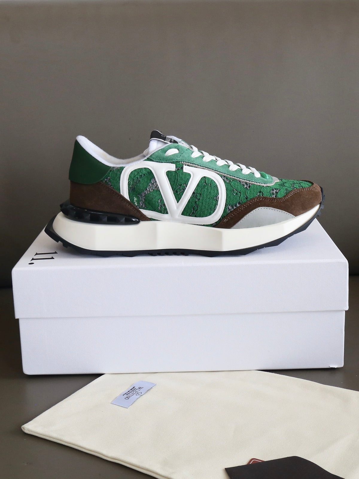 VT Lace Sneaker Green Brown Suede Leather