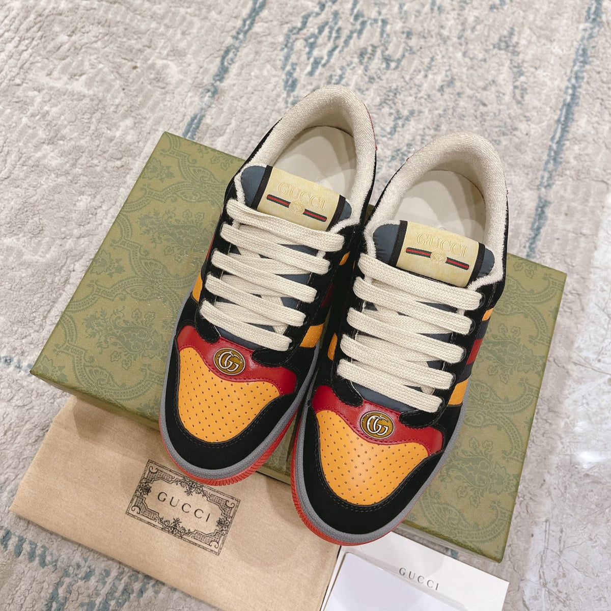 GG Men's Screener Sneaker Orange Black Suede 574724