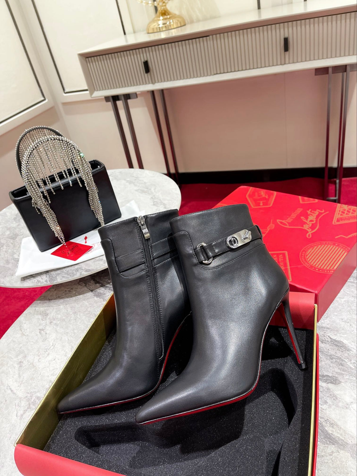 CL Lock So Kate Ankle Boots 100mm Calf Leather Black