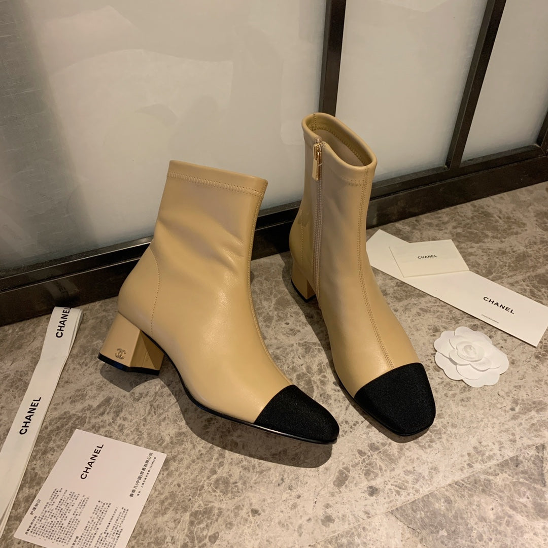 CC Ankle Boots 50mm Beige Lambskin And Lycra Fabric 940058