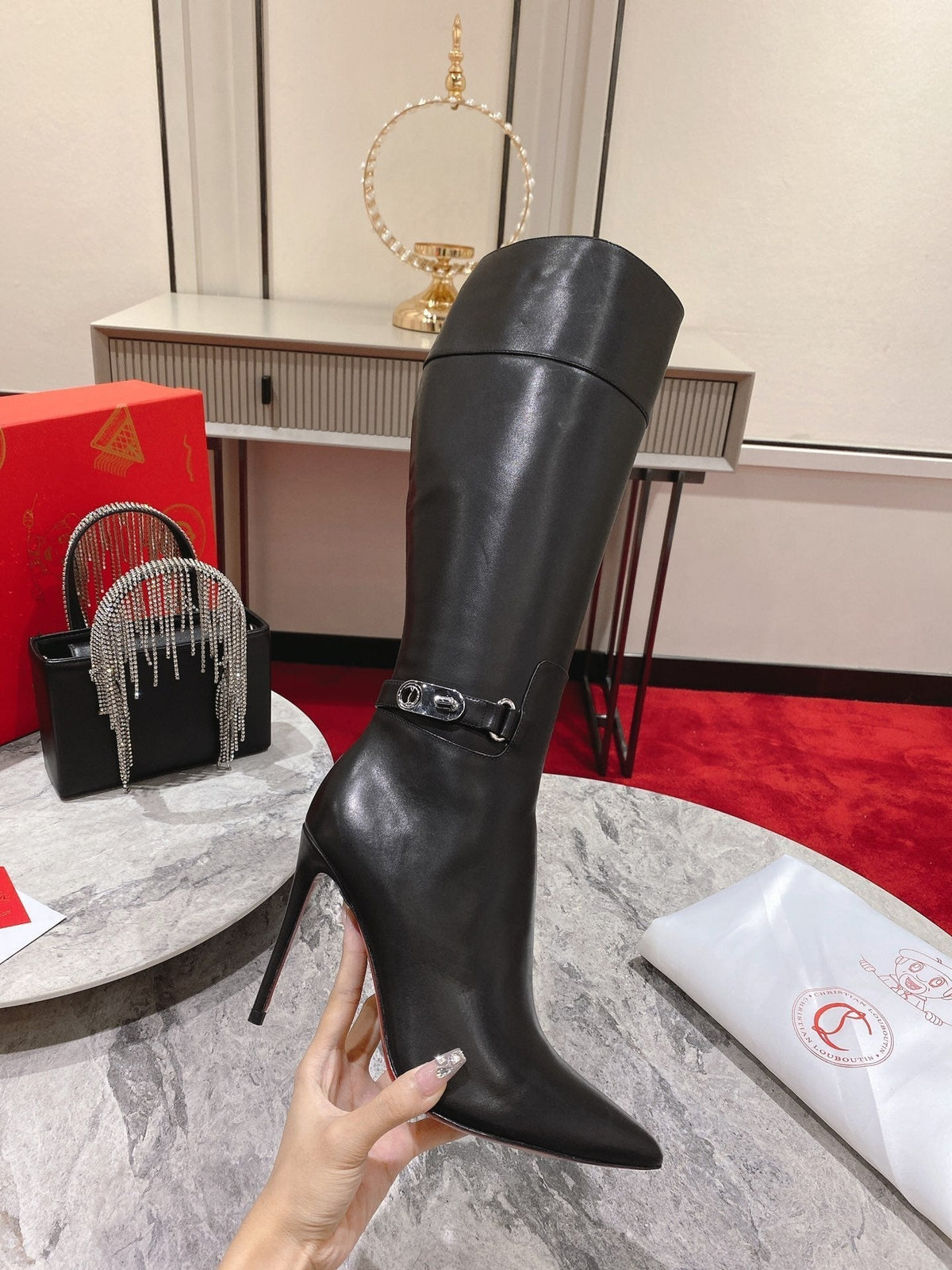 CL Lock Kate High Boots 100mm Calfskin Black