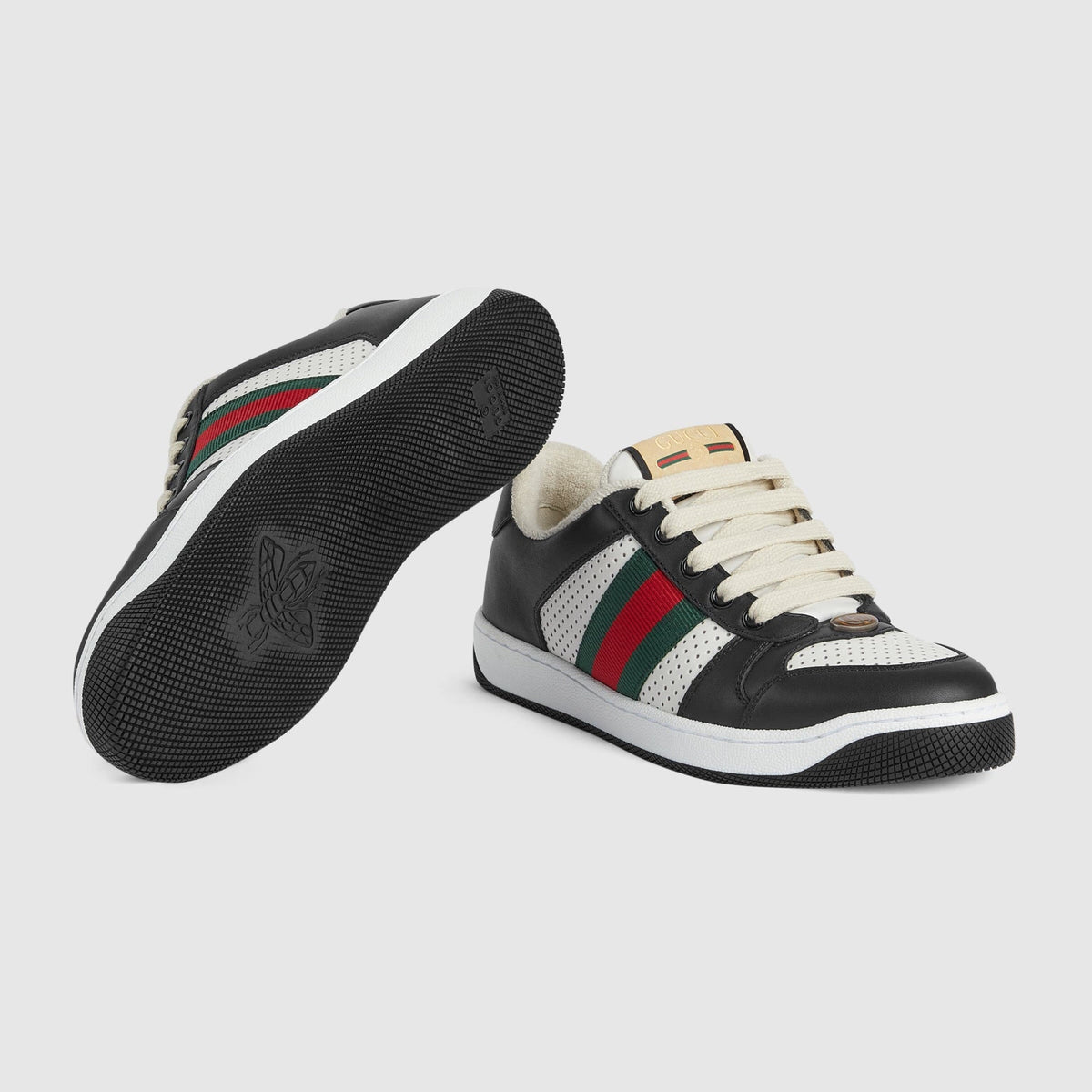 GG Men's Screener Sneaker Black White Calfskin 523582