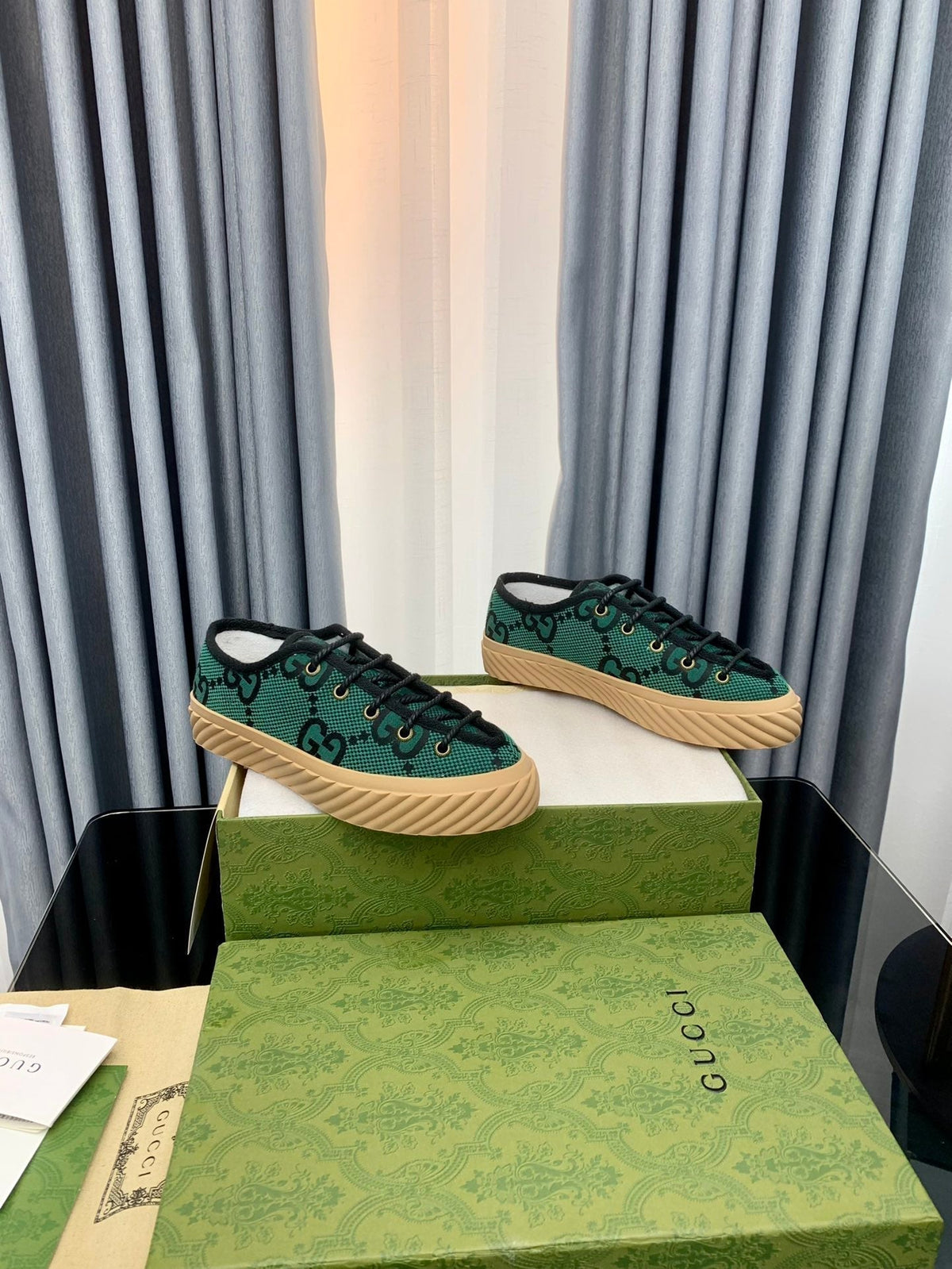GG UNIQUE SNEAKER THICK-SOLE CASTLETON GREEN CANVAS