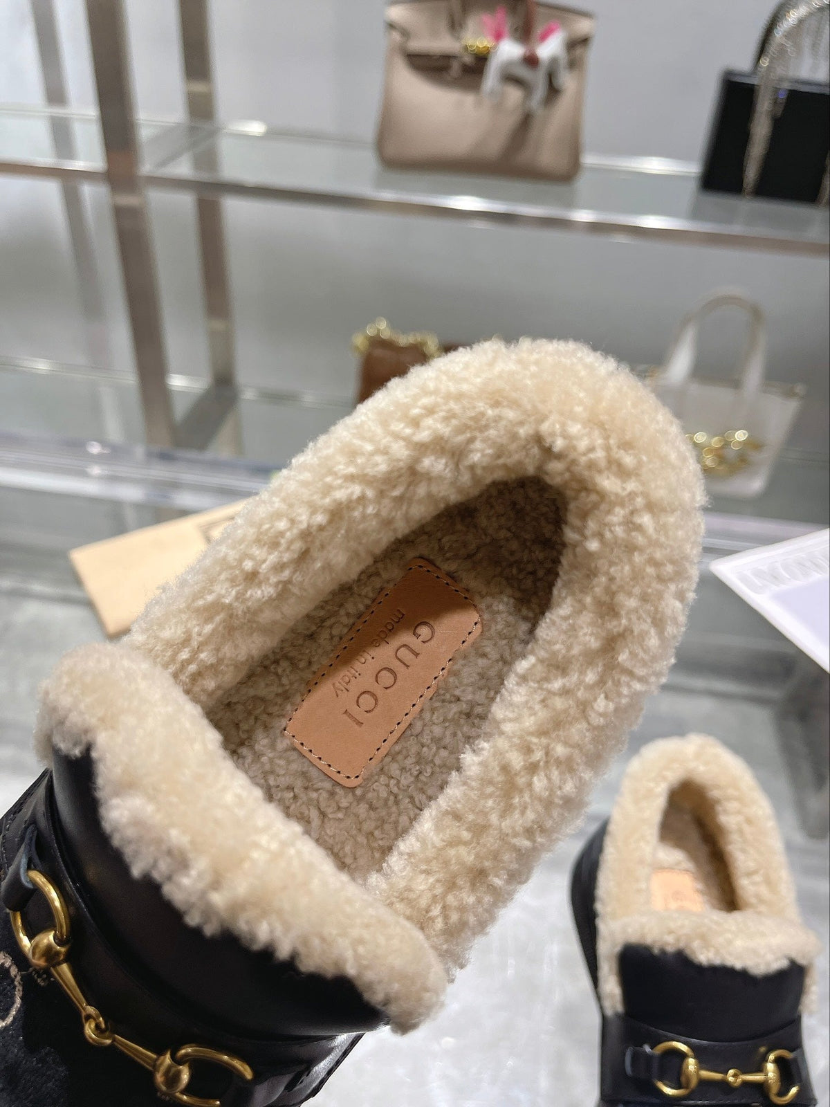 GG Snow Boots Black  Calfskin Suede Wool 576251