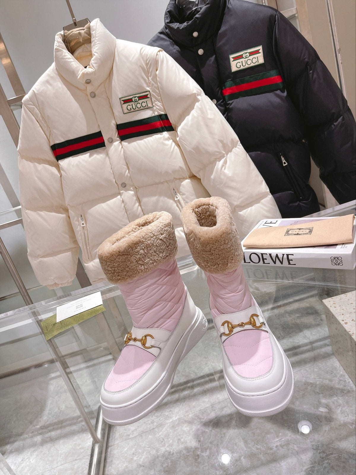Gucci 2025 Boot Pink White Beige Wool Nylon Calfskin 564677