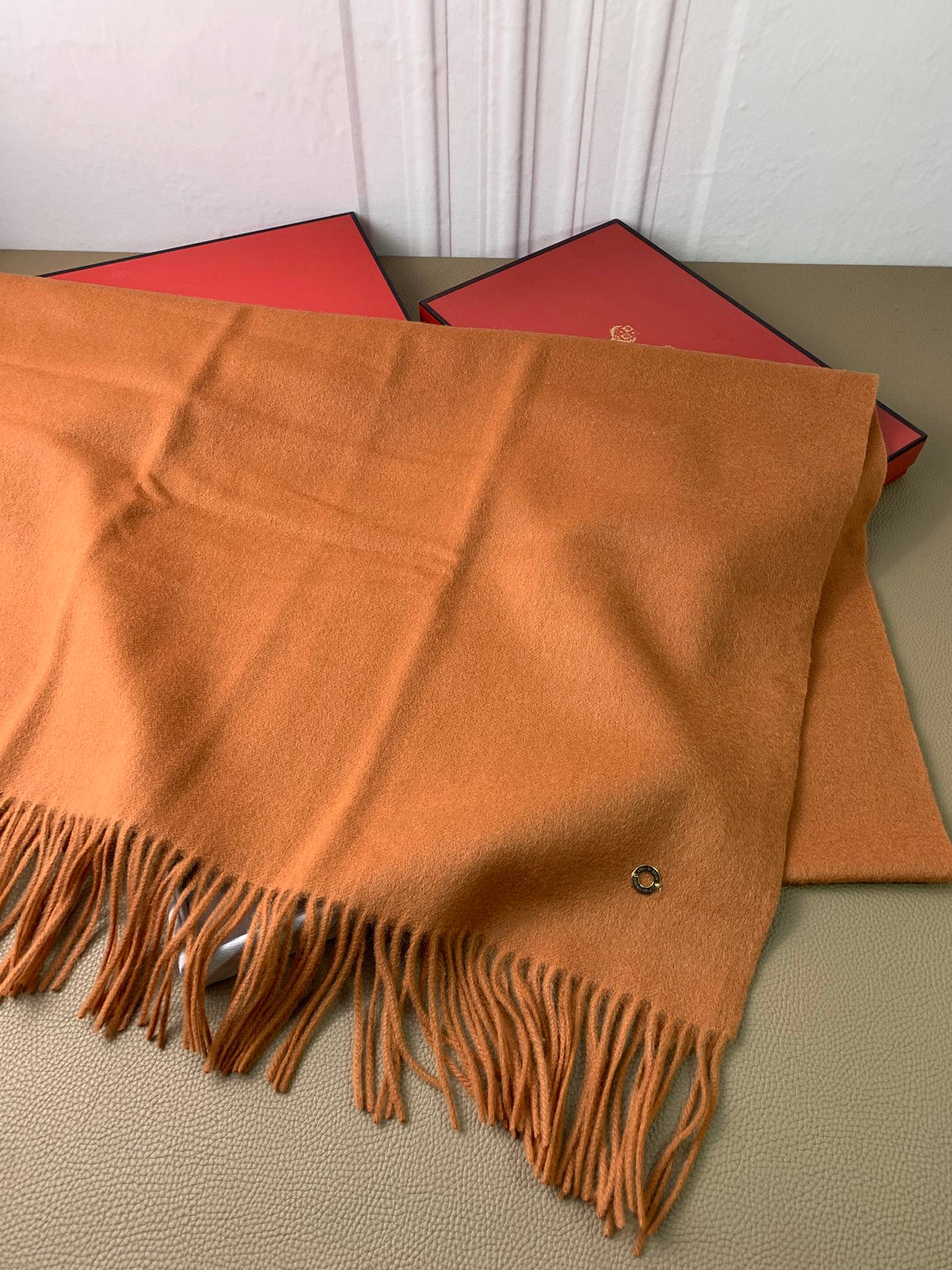 LP Grande Unita Scarf 200 CM In Brown Orange Cashmere 378391