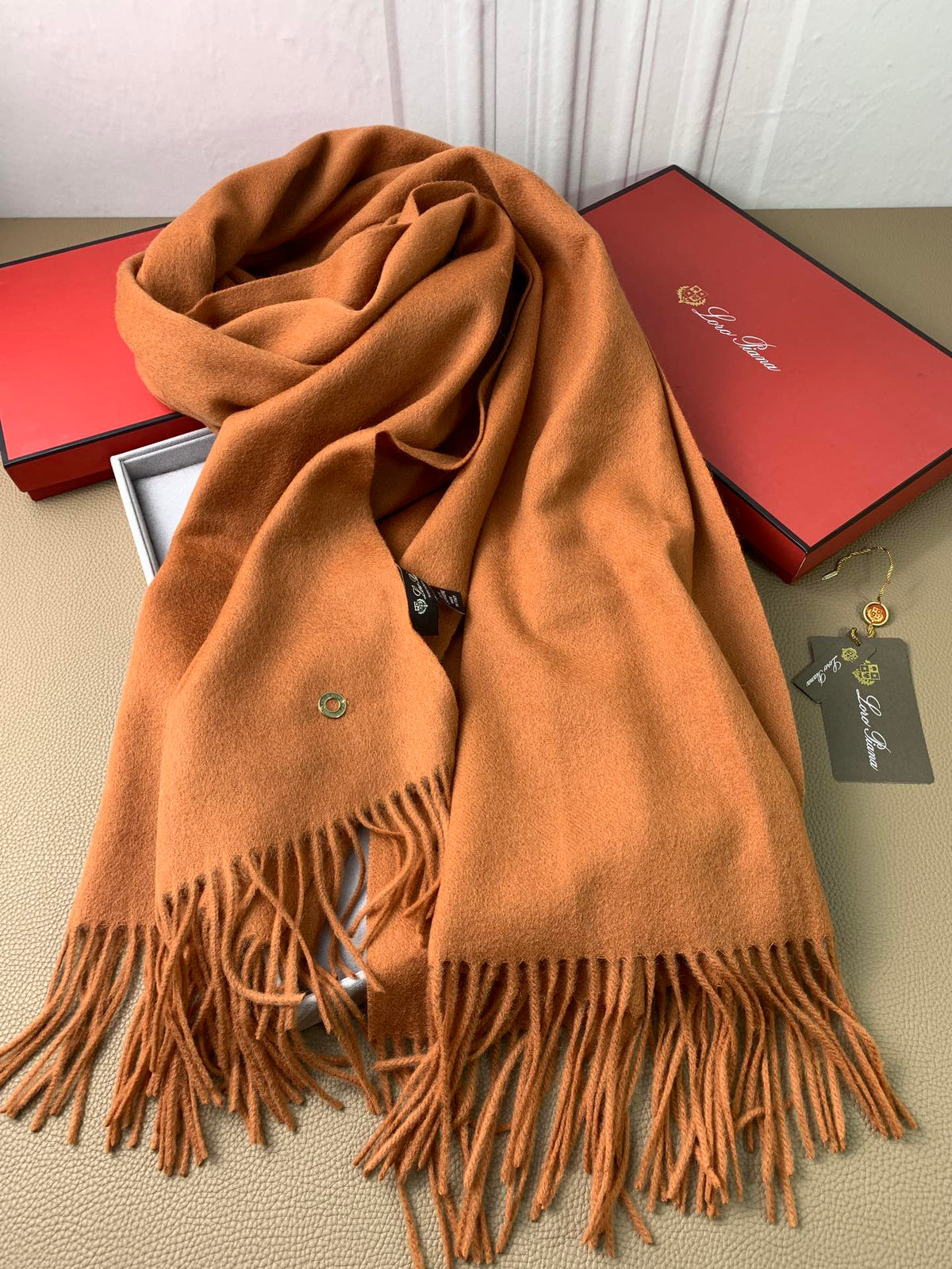 LP Grande Unita Scarf 200 CM In Brown Orange Cashmere 378391