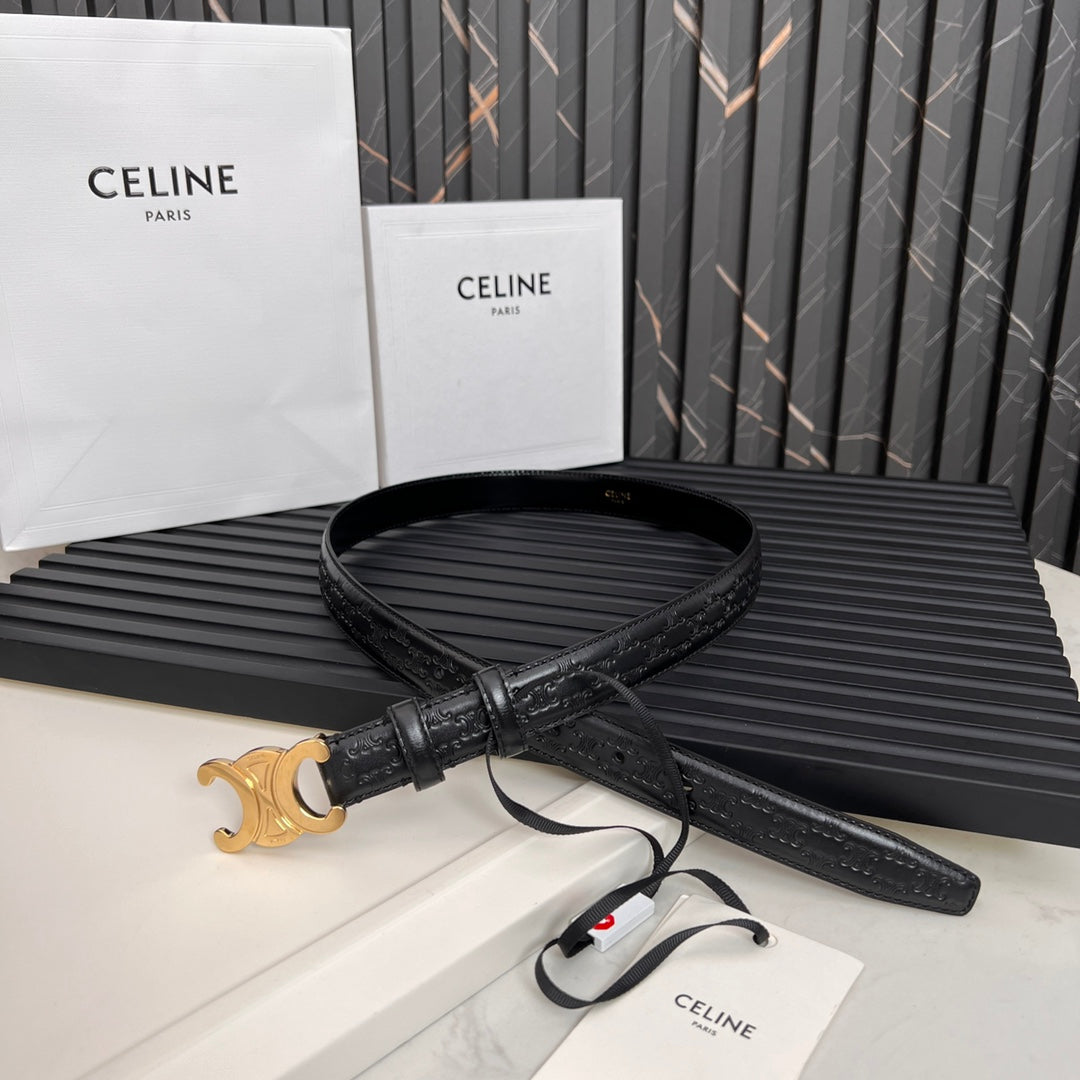 CEL 25mm Triomphe Belt in Taurillon Black Embossed Leather 176289