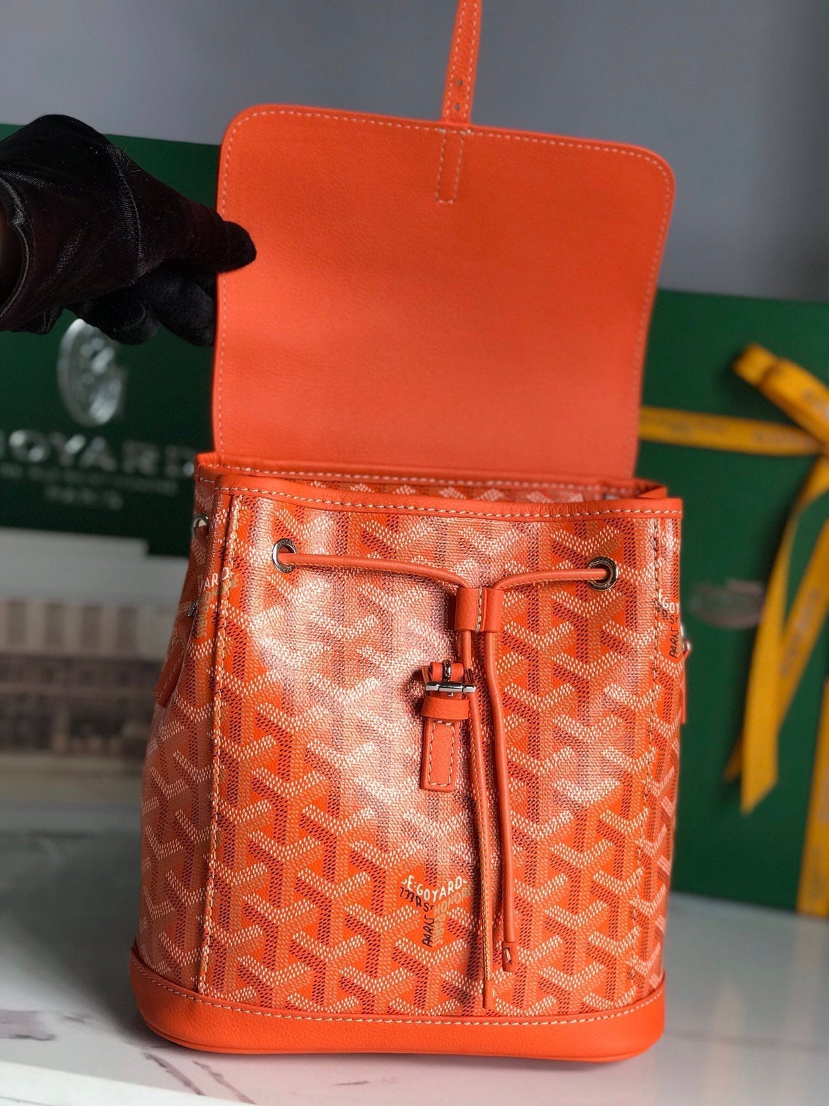 ALPIN MINI BACKPACK 21 IN ORANGE LAMBSKIN AND GOYARDINE CANVAS
