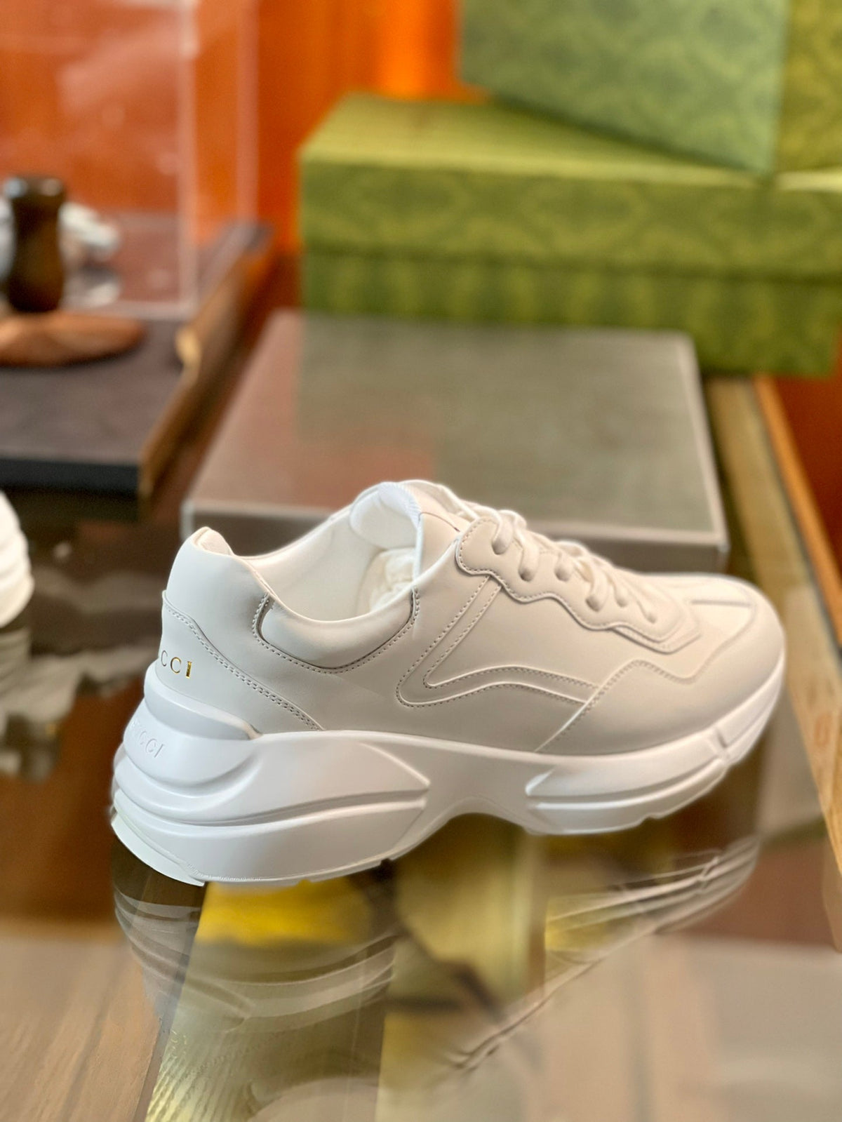 GG Men's Rhyton Sneaker White Cowhide 524509