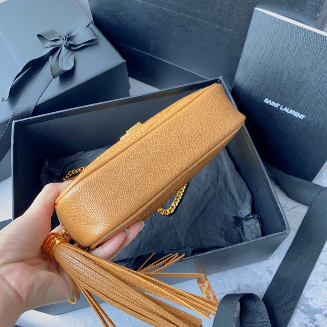 LOU MINI CAMERA BAG 19 IN MANGO ORANGE CAVIAR PATTERN CALFSKIN GOLD HARDWARE