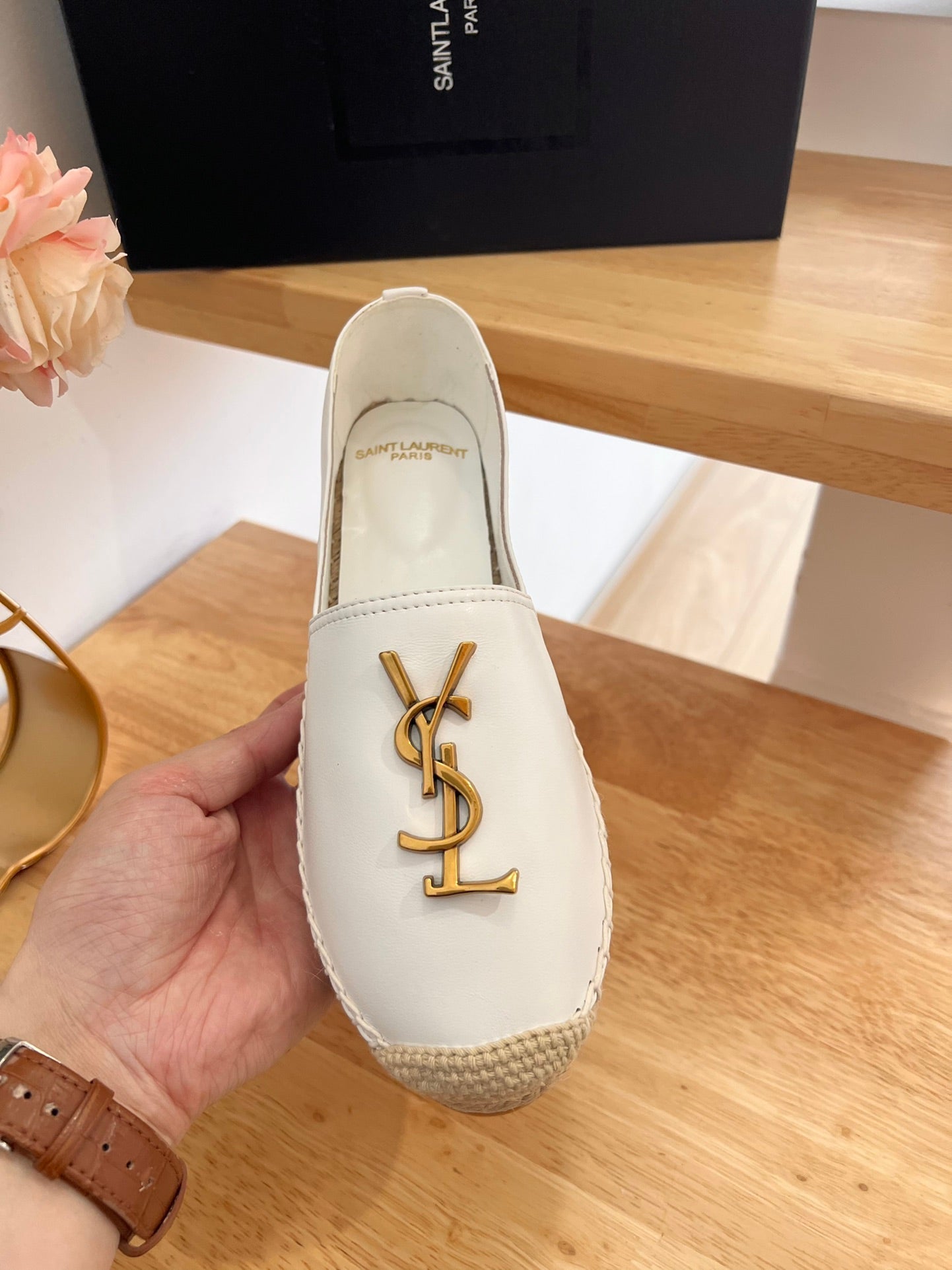 SL YVES LOGO SLIP ON WHITE CALFSKIN