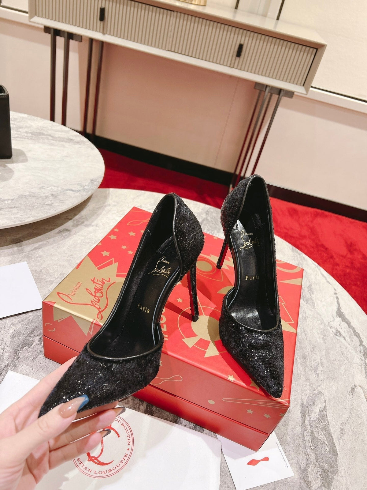 CL Iriza Pumps 100mm Velvet Papillon Black