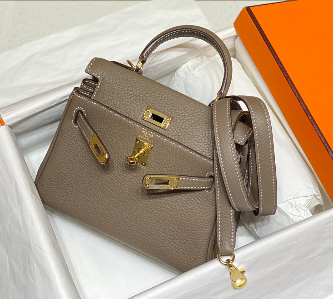 HM Mini Kelly 20cm Elephant Gray Togo Leather Gold Hardware