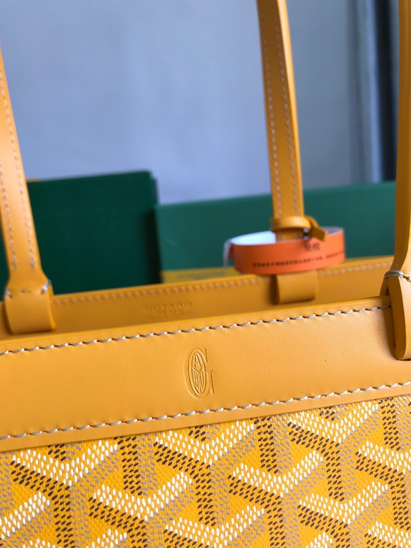 BELLECHASSE BIAUDE PM BAG 36 IN YELLOW GOYARDINE CANVAS AND CALFSKIN TRIM