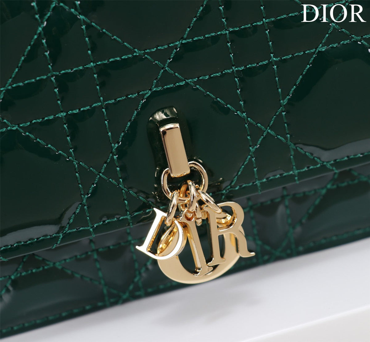 my cd mini 21 dark green patent calfskin