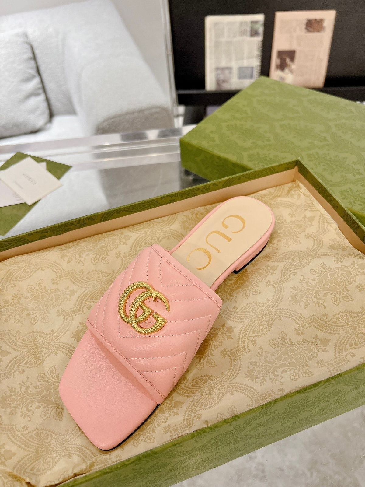 GG EXCLUSIVE SLIDE SANDAL LIGHT PINK CALFSKIN