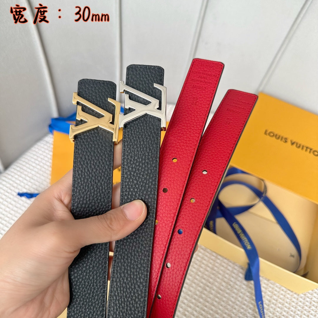 LV 30 MM BELTS IN BLACK AND CHERRY RED CALFSKIN