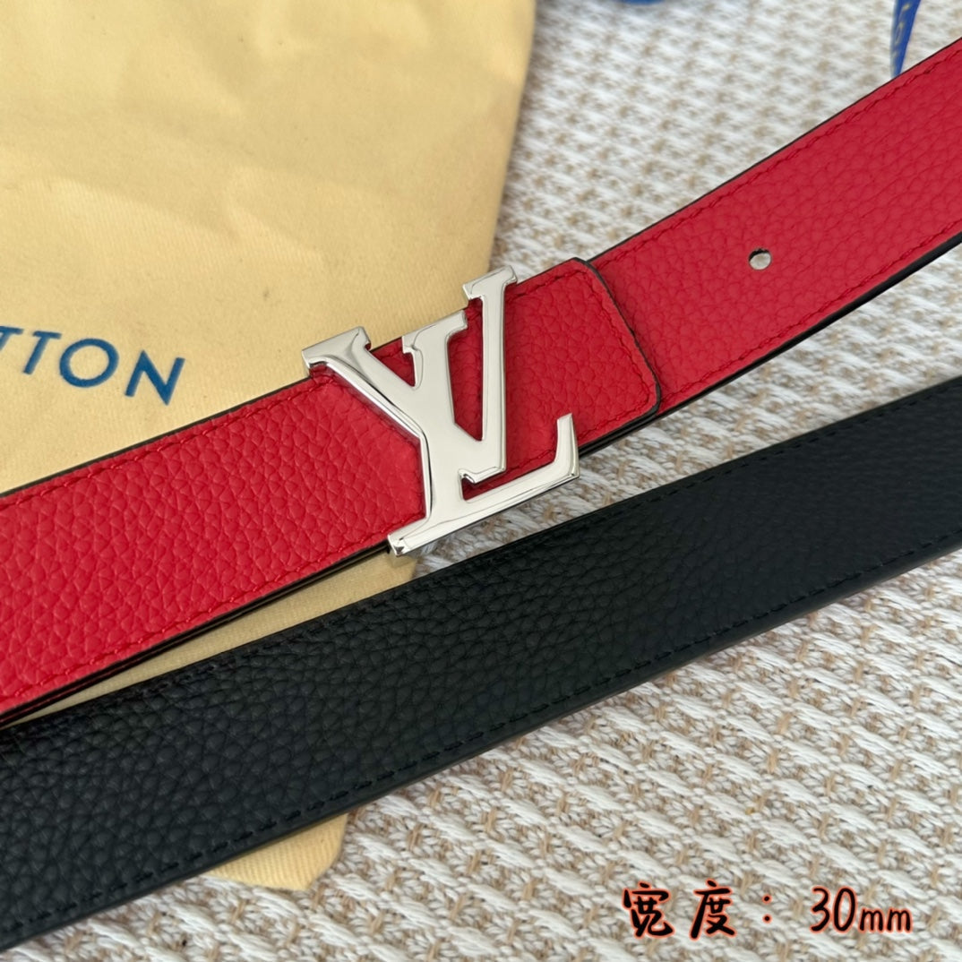 LV 30 MM BELTS IN BLACK AND CHERRY RED CALFSKIN