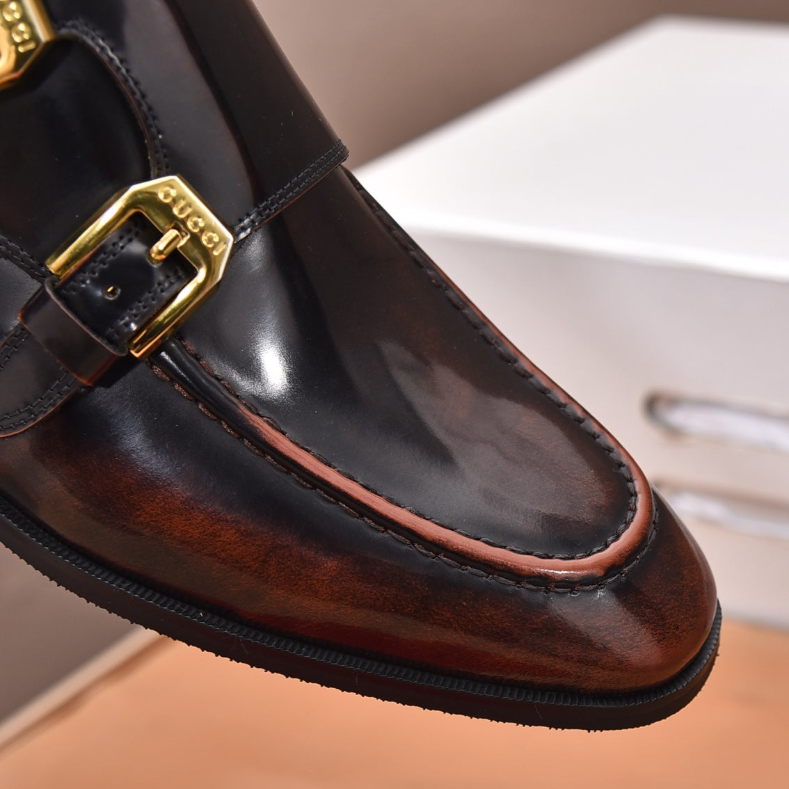 GG Men's Double Monk Strap Loafer Black Brown Cowhide